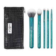 💄 moda full size crackle 6pc makeup brush set with pouch - multi-purpose powder, contour, eye shader, smoky eye, angle liner brushes in emerald logo