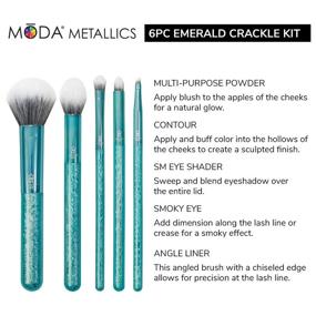 img 2 attached to 💄 MODA Full Size Crackle 6pc Makeup Brush Set with Pouch - Multi-Purpose Powder, Contour, Eye Shader, Smoky Eye, Angle Liner Brushes in Emerald