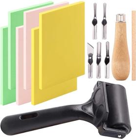 img 4 attached to 🎨 Keadic 12Pcs Soft Rubber Carving Blocks Kit with Linoleum Cutter Tools and 2 Inches Rubber Roller Brayer Rollers Glue Roller - Perfect for Ink Paint Block Stamping, Printmaking, Wallpaper, and Arts & Crafts
