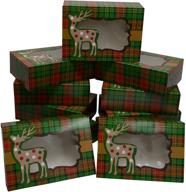 прекрасные новогодние подарочные коробки для печенья: зеленый и красный клетчатый узор, прямоугольной формы, 8 дюймов (набор из 12 штук) - идеально подходят в качестве праздничных подарков и угощения на вечеринках! логотип