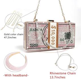 img 3 attached to Stylish Rhinestone US Dollar Purse: Ideal Evening Handbags for Weddings & Dinner Events, Cash Stack Clutch Wallet with Crystal Headbands