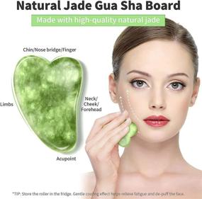 img 1 attached to 🌿 Jade Roller Stone Kit - Gua Sha Facial Beauty Roller with 3-in-1 Skin Care Tools for Natural Quartz Anti Aging Massage. Effective for Face, Eyes, Neck, Body Muscle Relaxation, Wrinkle Reduction & Fine Line Relief.