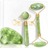 🌿 jade roller stone kit - gua sha facial beauty roller with 3-in-1 skin care tools for natural quartz anti aging massage. effective for face, eyes, neck, body muscle relaxation, wrinkle reduction & fine line relief. logo