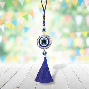 img 1 attached to 🧿 Lucky Evil Eye Car Hanging Ornament - Blue, White, and Black Resin Beads Charm Pendant - Rear View Mirror Accessories - Tassel Charms for Walls, Bags - Gift for Men, Women - LUCKBOOSTIUM