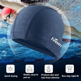 img 3 attached to 👒 Firesara Fabric Swim Cap - Elastic, Breathable Hat for Long & Short Hair | Swim Caps for Women, Girls, Men, & Kids - One Size Fits All