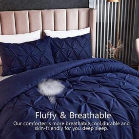 img 1 attached to 🛏️ AIKASY Navy Pinch Pleated Queen Size Comforter Set - Luxurious 3 Piece Pintuck Bedding with 2 Pillowcases - Soft and Comfortable Down Alternative - Brushed Microfiber Bed Sets