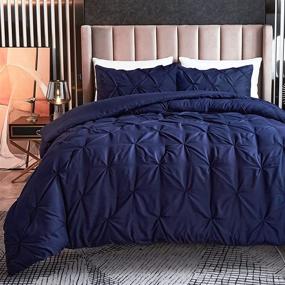 img 4 attached to 🛏️ AIKASY Navy Pinch Pleated Queen Size Comforter Set - Luxurious 3 Piece Pintuck Bedding with 2 Pillowcases - Soft and Comfortable Down Alternative - Brushed Microfiber Bed Sets
