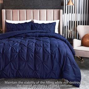 img 2 attached to 🛏️ AIKASY Navy Pinch Pleated Queen Size Comforter Set - Luxurious 3 Piece Pintuck Bedding with 2 Pillowcases - Soft and Comfortable Down Alternative - Brushed Microfiber Bed Sets