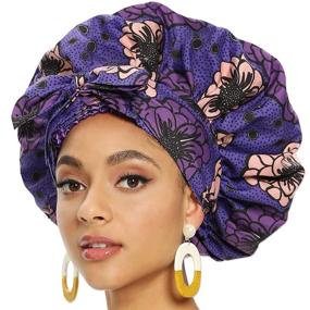 img 4 attached to 🧖 Stylish Satin and Silk Bonnet for Women: Ideal for Curly Hair, African Prints, and Black Women's Haircare - Includes Ankara Ankara African Print Head Scarf and Head Wrap