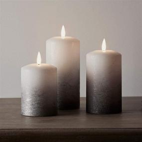 img 4 attached to 🕯️ Lights4fun TruGlow Gray Ombre Flameless LED Pillar Candles Set of 3 with Remote Control, Battery Operated