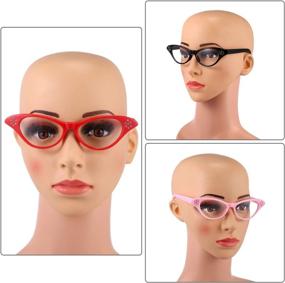 img 1 attached to 🐱 Jovitec 4-Piece Cat Eye Glasses: Rhinestone-studded Retro Classic for 50's-60's Theme Party and Costume Dress Up