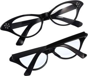 img 2 attached to 🐱 Jovitec 4-Piece Cat Eye Glasses: Rhinestone-studded Retro Classic for 50's-60's Theme Party and Costume Dress Up