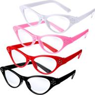 🐱 jovitec 4-piece cat eye glasses: rhinestone-studded retro classic for 50's-60's theme party and costume dress up логотип