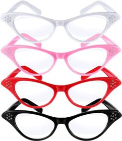 img 3 attached to 🐱 Jovitec 4-Piece Cat Eye Glasses: Rhinestone-studded Retro Classic for 50's-60's Theme Party and Costume Dress Up