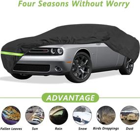 img 3 attached to YIDEXIN 100% Waterproof Car Cover for 2008-2019 Dodge Challenger (R/T, SRT, T/A, SXT, 🚗 Hellcat) - 210D Covers, Windproof Strap & Double Door Zipper - Fits Up to 202” L