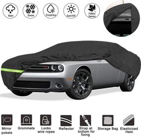 img 4 attached to YIDEXIN 100% Waterproof Car Cover for 2008-2019 Dodge Challenger (R/T, SRT, T/A, SXT, 🚗 Hellcat) - 210D Covers, Windproof Strap & Double Door Zipper - Fits Up to 202” L