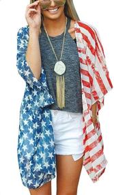 img 4 attached to AMiERY Women's Leopard Kimono Cover-Up Cardigan 🐆 for Summer Swimsuit Beachwear with American Flag Tops