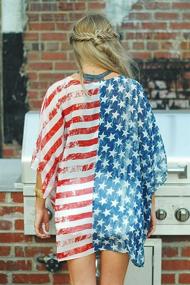 img 1 attached to AMiERY Women's Leopard Kimono Cover-Up Cardigan 🐆 for Summer Swimsuit Beachwear with American Flag Tops