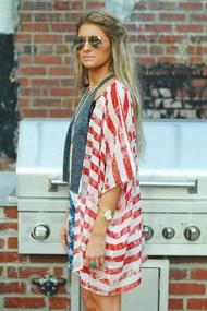 img 2 attached to AMiERY Women's Leopard Kimono Cover-Up Cardigan 🐆 for Summer Swimsuit Beachwear with American Flag Tops