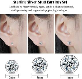 img 2 attached to 💎 Stunning Sterling Silver Stud Earrings Set – Small Heart-shaped CZ Studs, Hypoallergenic Tragus Cartilage Earrings for Women, Men, and Girls with Sensitive Ears (3 Pairs: 2mm/3mm/4mm)