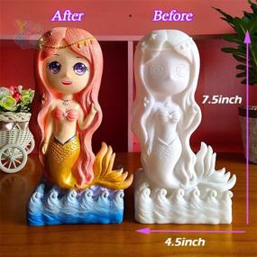 img 3 attached to 🧜 Yileqi Mermaid Painting Kit - Perfect Arts and Crafts Set for Girls 4-10 Years Old - Non Ceramic, Non Fragile - Great Piggy Banks Birthday Gift