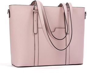 img 4 attached to BROMEN 15.6 inch Laptop Tote Bag for Women - Vintage Leather Handbags, Shoulder Work Purses in Pink