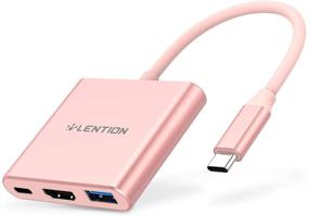 img 4 attached to 🌸 LENTION Rose Gold 3-in-1 USB C Hub with 100W Type C Power Delivery, USB 3.0 & 4K HDMI Adapter for 2021-2016 MacBook Pro 13/15/16, New Mac Air/Surface and More - Stable Driver Certified (CB-C14)