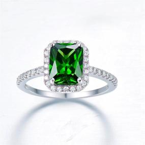 img 2 attached to 💍 BONLAVIE 3.6ct 8x6mm Green Simulated Emerald Silver Ring – Sparkling 925 Sterling Silver CZ Engagement Promise Ring, Size 5-10