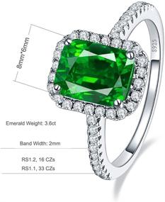 img 3 attached to 💍 BONLAVIE 3.6ct 8x6mm Green Simulated Emerald Silver Ring – Sparkling 925 Sterling Silver CZ Engagement Promise Ring, Size 5-10