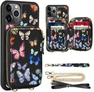 🦋 zve iphone 11 pro wallet case with crossbody and credit card holder - color butterfly logo