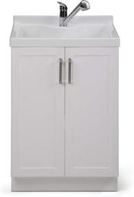 img 2 attached to 🚿 SIMPLIHOME Kyle Transitional Laundry Cabinet - 24 inch with Pull-out Faucet, ABS Sink & Storage!