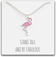 stand tall and be fabulous pink flamingo necklace - happy kisses pendant for women, kids, girls - ideal gift for mom, wife, girlfriend - small cute pendant in gold & silver logo