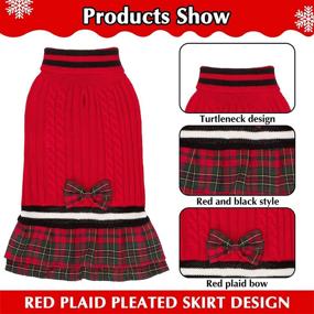 img 1 attached to 🐶 Plaid Bowtie Dog Sweater Dress - Turtleneck Knitwear Pullover for Small Medium Dogs Puppies, Cold Weather Sweater with Leash Hole