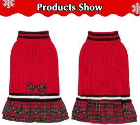 img 2 attached to 🐶 Plaid Bowtie Dog Sweater Dress - Turtleneck Knitwear Pullover for Small Medium Dogs Puppies, Cold Weather Sweater with Leash Hole