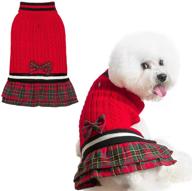 🐶 plaid bowtie dog sweater dress - turtleneck knitwear pullover for small medium dogs puppies, cold weather sweater with leash hole логотип