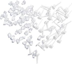 img 4 attached to 📿 100 Pairs Plastic Flat Pad Blank Pin Studs for Earrings with Clear Rubber Safety Backs - Jewelry Making Findings