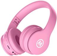 mokata wireless/wired kids headphones - volume limited 94-110db over ear bluetooth foldable noise protection headset with 3.5mm aux, mic - for boys, girls, children - cellphone, tablet, tv, gaming, travel, school - pink logo