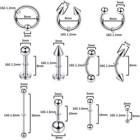 img 3 attached to 💎 Xpircn 70PCS Stainless Steel Body Piercing Kit - 14G 16G Lip, Nose, Tongue, Tragus, Cartilage, Daith, Eyebrow, Belly Button Rings with Piercing Tools