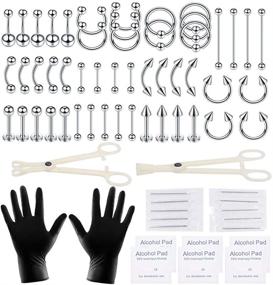 img 4 attached to 💎 Xpircn 70PCS Stainless Steel Body Piercing Kit - 14G 16G Lip, Nose, Tongue, Tragus, Cartilage, Daith, Eyebrow, Belly Button Rings with Piercing Tools