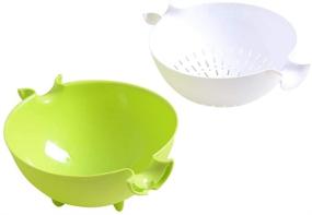 img 3 attached to CHICHIC 2-in-1 Kitchen Strainer/Colander and Bowl Sets, Large Plastic Washing Bowl and 🥦 Strainer, Detachable Colanders, Strainers Set, Space-Saver, for Cleaning, Washing, Mixing Fruits and Vegetables, Green