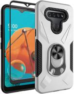 📱 premium silver oladers for lg k51 case with tempered glass screen protector and magnetic car kickstand – rotatable metal ring holder included logo