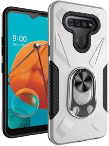 img 3 attached to 📱 Premium Silver Oladers for LG K51 Case with Tempered Glass Screen Protector and Magnetic Car Kickstand – Rotatable Metal Ring Holder Included