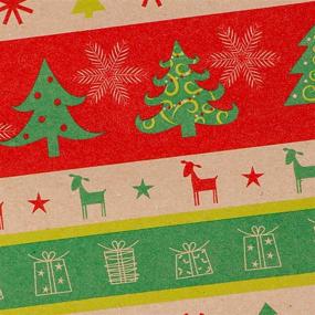 img 1 attached to 🎁 Konsait Bulk Christmas Kraft Wrapping Paper Set - 6 Large Sheets Folded, Traditional Gift Wrap with Festive Xmas Designs: Snowflake, Christmas Tree, Reindeer - Ideal for Birthday, Holiday Gifts and Decorations - 70 cm x 50cm