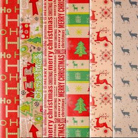 img 4 attached to 🎁 Konsait Bulk Christmas Kraft Wrapping Paper Set - 6 Large Sheets Folded, Traditional Gift Wrap with Festive Xmas Designs: Snowflake, Christmas Tree, Reindeer - Ideal for Birthday, Holiday Gifts and Decorations - 70 cm x 50cm