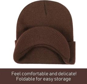 img 1 attached to Geyoga Men's Warm Knit Visor Beanie Hat with Brim - Double Layered Knitted Winter Cap