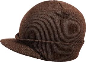 img 4 attached to Geyoga Men's Warm Knit Visor Beanie Hat with Brim - Double Layered Knitted Winter Cap