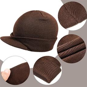 img 2 attached to Geyoga Men's Warm Knit Visor Beanie Hat with Brim - Double Layered Knitted Winter Cap