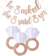 🎉 rose gold glitter engagement party decorations: he asked, she said yes garland and engaged banner for bridal shower & wedding celebrations logo