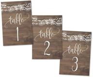 rustic wood lights table number signs for wedding reception & events - double sided, calligraphy printed, reusable frame stand - 1-25 numbered cards, 4x6 size logo