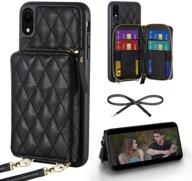 👜 lameeku quilted wallet case for iphone xr - stylish crossbody lanyard handbag case for women - convenient card holder - absorbent bumper - 6.1'' black logo